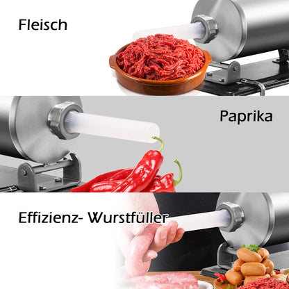 COSTWAY 2.5kg/3kg/4kg manual sausage stuffer, stainless steel sausage machine, sausage filling machine with 4 filling tubes silver, sausage press with table clamp, sausage syringe silver (4KG)