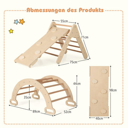 GOPLUS Climbing Frame Indoor, 4 in 1 Climbing Triangle & Climbing Arch & Ladder & Slide, Rung Triangle Playground for Climbing, Sliding and Rocking, for Toddlers from 1 year old (Natural)