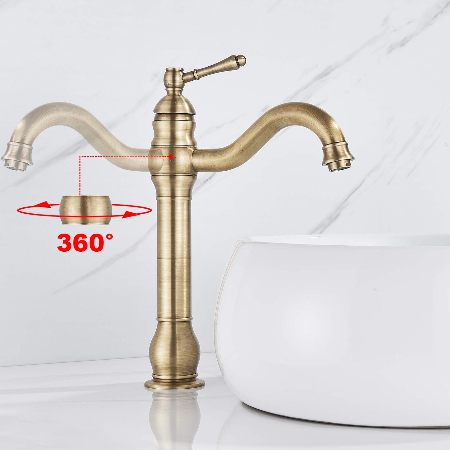 Rozin Bathroom Faucet Antique Brass Retro High Bathroom Faucet 360° Rotatable Single Handle Basin Faucet Brass Bathroom Faucet for Bathroom