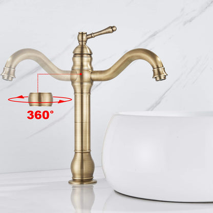 Rozin Bathroom Faucet Antique Brass Retro High Bathroom Faucet 360° Rotatable Single Handle Basin Faucet Brass Bathroom Faucet for Bathroom