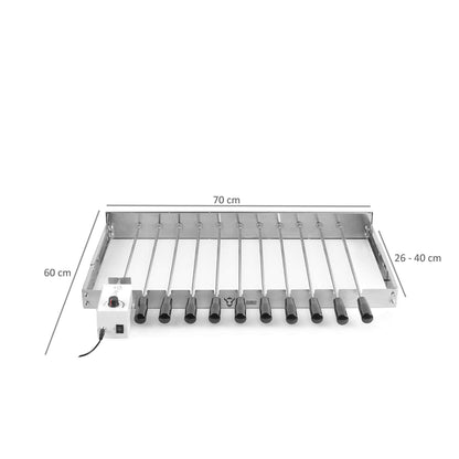 BBQ-Toro electric skewer rotisserie | Stainless steel rotisserie attachment with 11 skewers and motor | adjustable size (W) 70 x (D) 26-40 cm | with plug and USB | Mangal shashlik (front left motor)