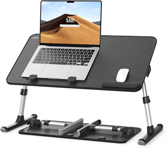 Table, Bed Table, SAIJI Laptop Stand, Breakfast Tray, 5 Heights, 4 Angles, Stable Folding Table for Bed Sofa Desk, Up to 17'' Laptop (60 * 33cm Black)