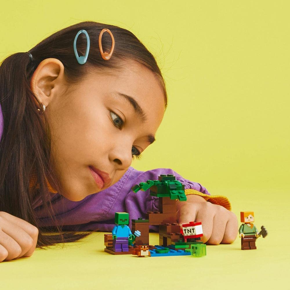 LEGO 21178 Minecraft The Fox Lodge, toy for boys and girls aged 8+ & 21240 Minecraft The Swamp Adventure Set, toy with Alex and Zombie figures in the biome, for ages 8+.