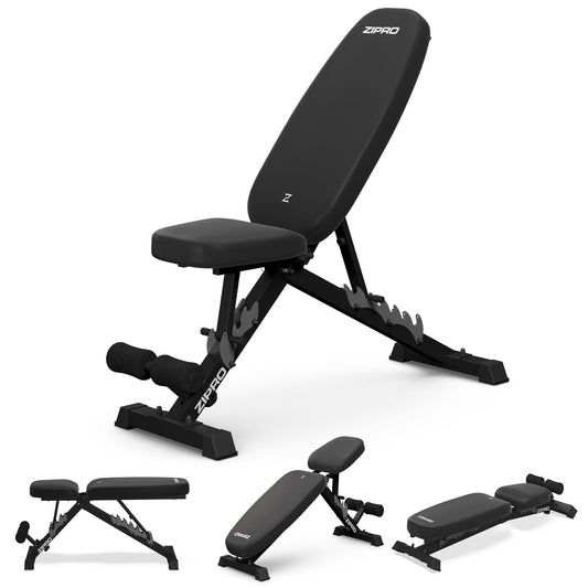 Zipro folding incline bench Jacked, fitness bench with 7-level adjustable backrest, 3-level adjustable seat cushion, weight capacity 230kg, multifunction sit up bench.