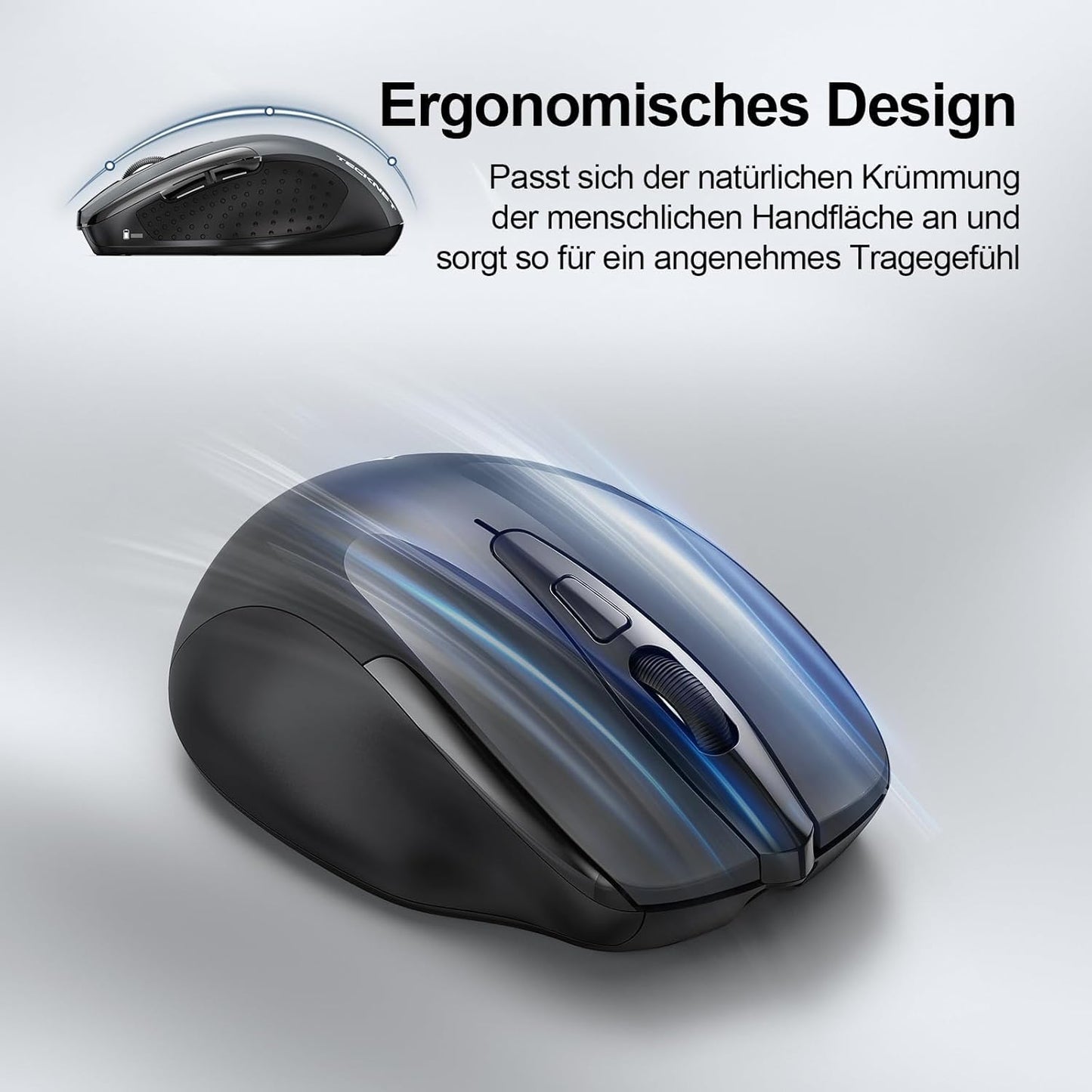 TECKNET Bluetooth Mouse, Rechargeable Wireless Mouse(THREE Modes: BT 5.0/3.0 + 2.4G), 4800 DPI, Ergonomic Silent Wireless Mouse for Laptops, Mac OS, Android, Windows, Gray