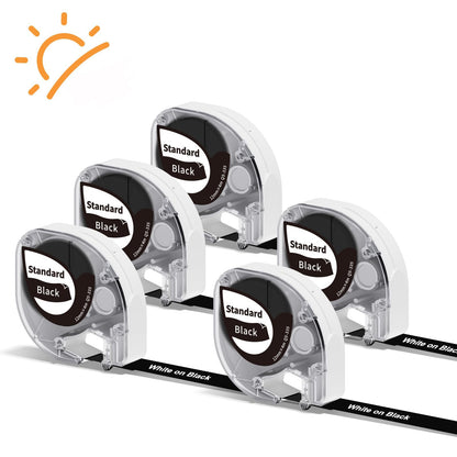 Phomemo P12/P12 Pro/LT12 label tape compatible with Dymo label tape 12mm x 4m, thermal transfer labels white on black Q5-335 durable heat-resistant compatible with Dymo LetraTag LT-100H LT-100T