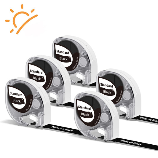 Phomemo P12/P12 Pro/LT12 label tape compatible with Dymo label tape 12mm x 4m, thermal transfer labels white on black Q5-335 durable heat-resistant compatible with Dymo LetraTag LT-100H LT-100T