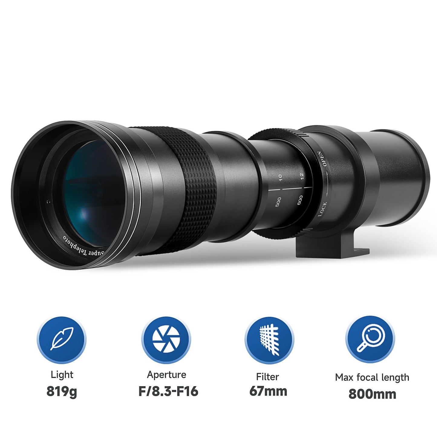 JINTU 420-1600mm telephoto lens, EF lens for Canon DSLR, Manual MF zoom lens for Canon 4000D 2000D 1500D 1300D 1200D 850D 800D 750D 600D 500D 250D 90D 5D, 6D, 7D, 40D, 50D, 60D, 100D, 300D