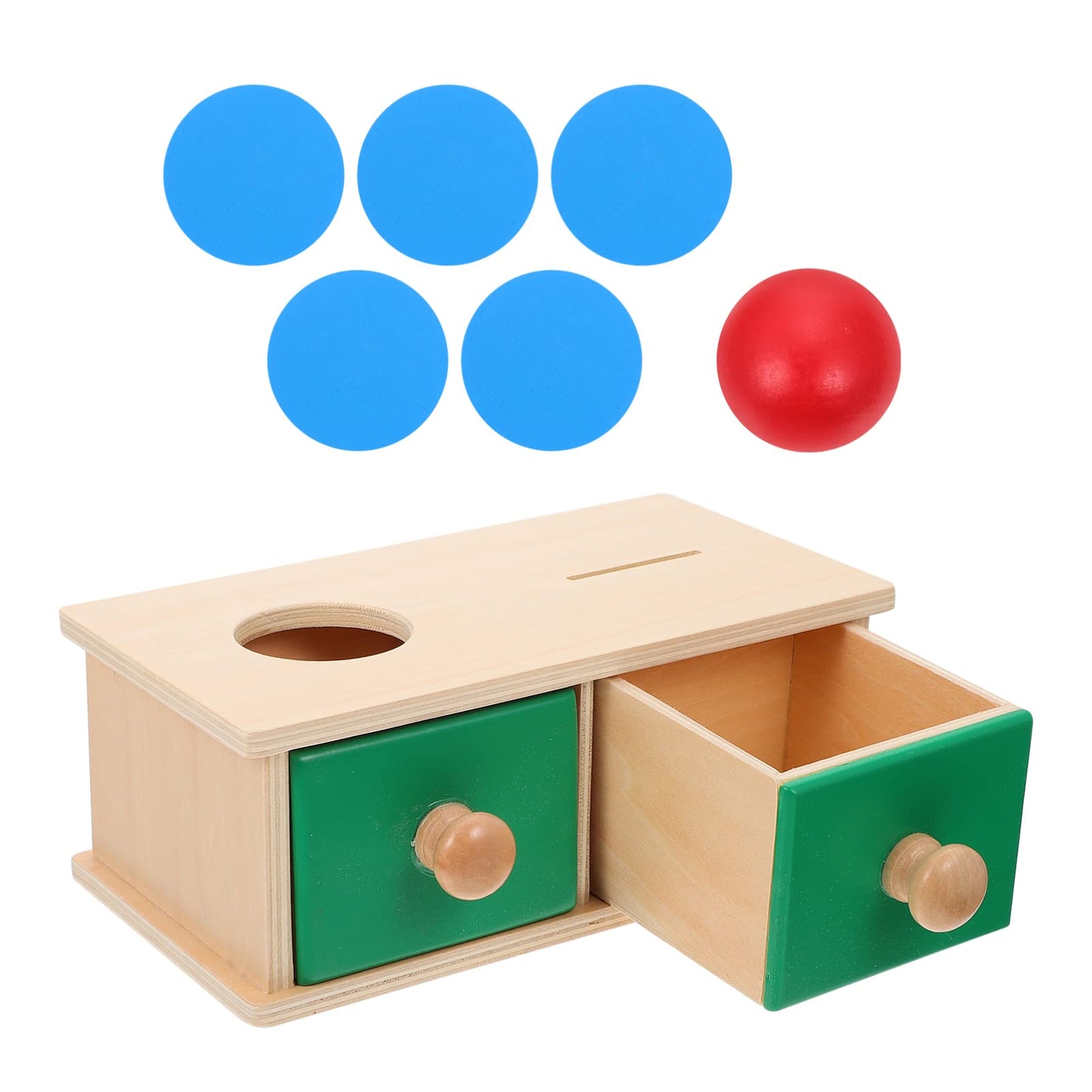 STOBOK Montessori Object Permanence Box Wooden Montessori Toy with Tray Balls And Coins Drop Montessori Object Permanence Box Kids Early Educational Toy