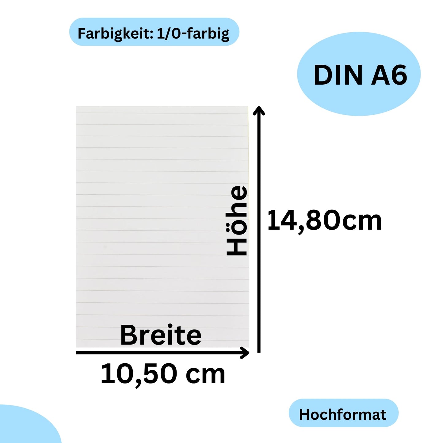 HLKauf Notebooks Writing Pads DIN A4 A5 A6 | squared | lined | blank, Notebook 5er|10er|20er Pack, 50 sheets per pad, 80 gsm offset white, pads for school or office Uni