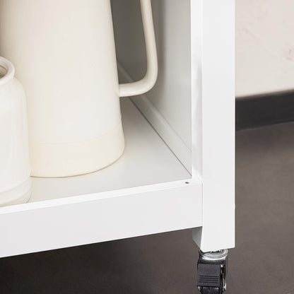 SoBuy FKW98-WN Kitchen Trolley with 1 Door and Drawer Serving Cart with Rubberwood Worktop Side Trolley Trolley White WDH approx. 62x87.5x45.5cm