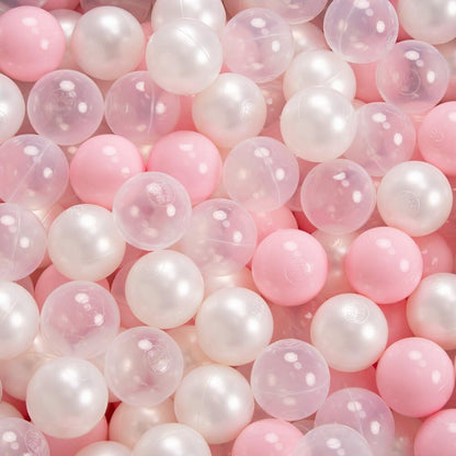KiddyMoon Ball Pit 90X30cm/200 Balls ∅ 7cm Ball Pit with Colorful Balls for Girls Babies Kids Round, Pink:Powder Pink/Pearl/Transparent