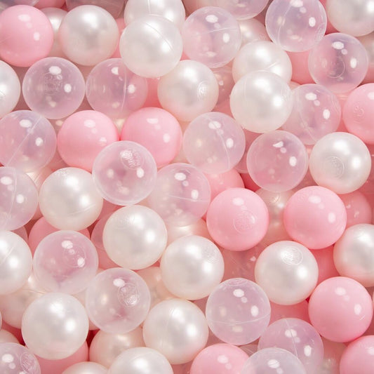 KiddyMoon Ball Pit 90X30cm/200 Balls ∅ 7cm Ball Pit with Colorful Balls for Girls Babies Kids Round, Pink:Powder Pink/Pearl/Transparent