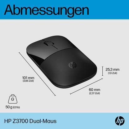 HP Z3700 wireless mouse | 1200 optical sensors | up to 16 months battery life | 2.4 GHz or Bluetooth connection | Plug & Play | Silver Gray
