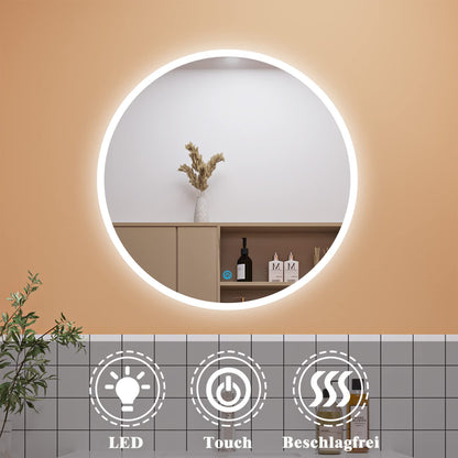 Aica Sanitary LED Bathroom Mirror ROUND 80cm Touch Anti-Fog Wall Mirror Round Mirror Cool White Explosion-proof Film IP44 Energy Saving