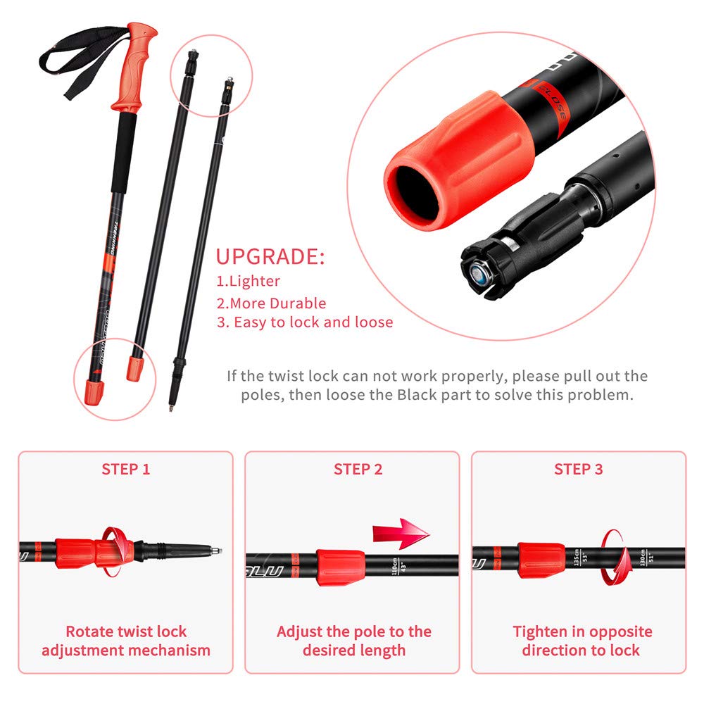 FitTrek hiking poles - trekking poles - walking sticks telescopic - Nordic walking sticks adjustable lightweight for women, men, and children with rubber buffers, pads, and carrying bag.
