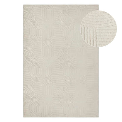 the Rio carpet - modern and soft rug for living room or bedroom with non-slip backing and 3D effect. Fluffy surface, easy to care for and durable. Cream color, 200 x 280 cm.