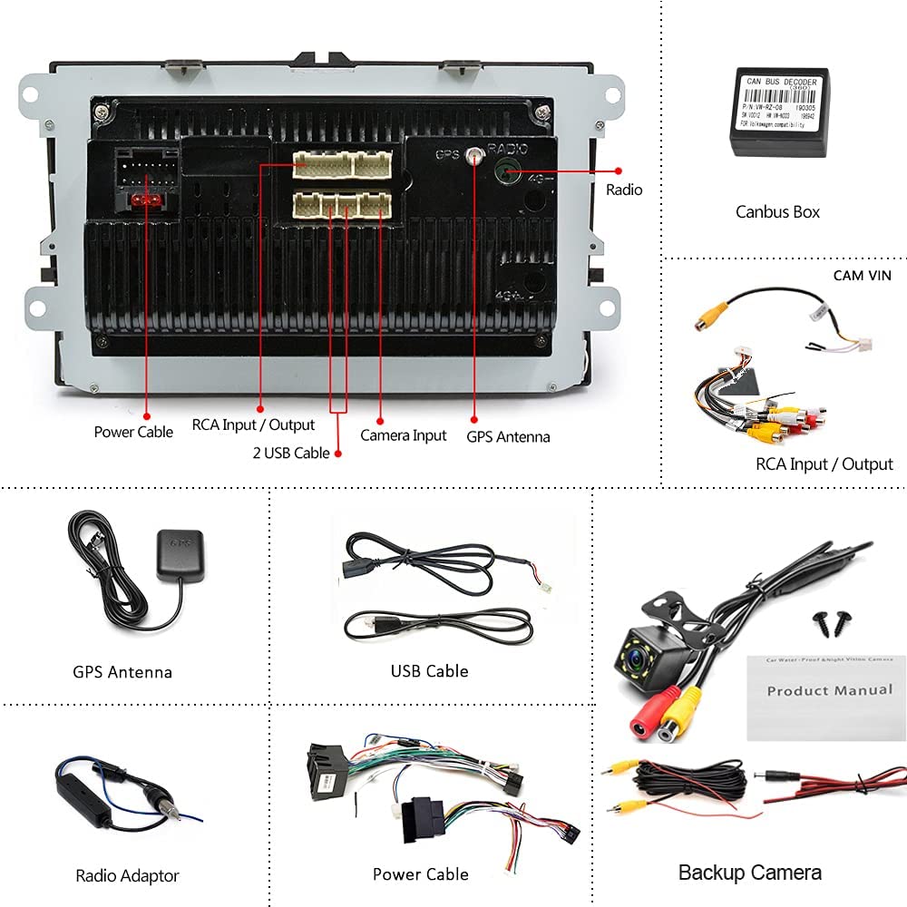 Podofo for VW Android car radio GPS 9-inch touchscreen Bluetooth car radio player for SEAT Passat Golf Skoda WiFi Mirror Link FM-RDS radio double USB + reverse camera.