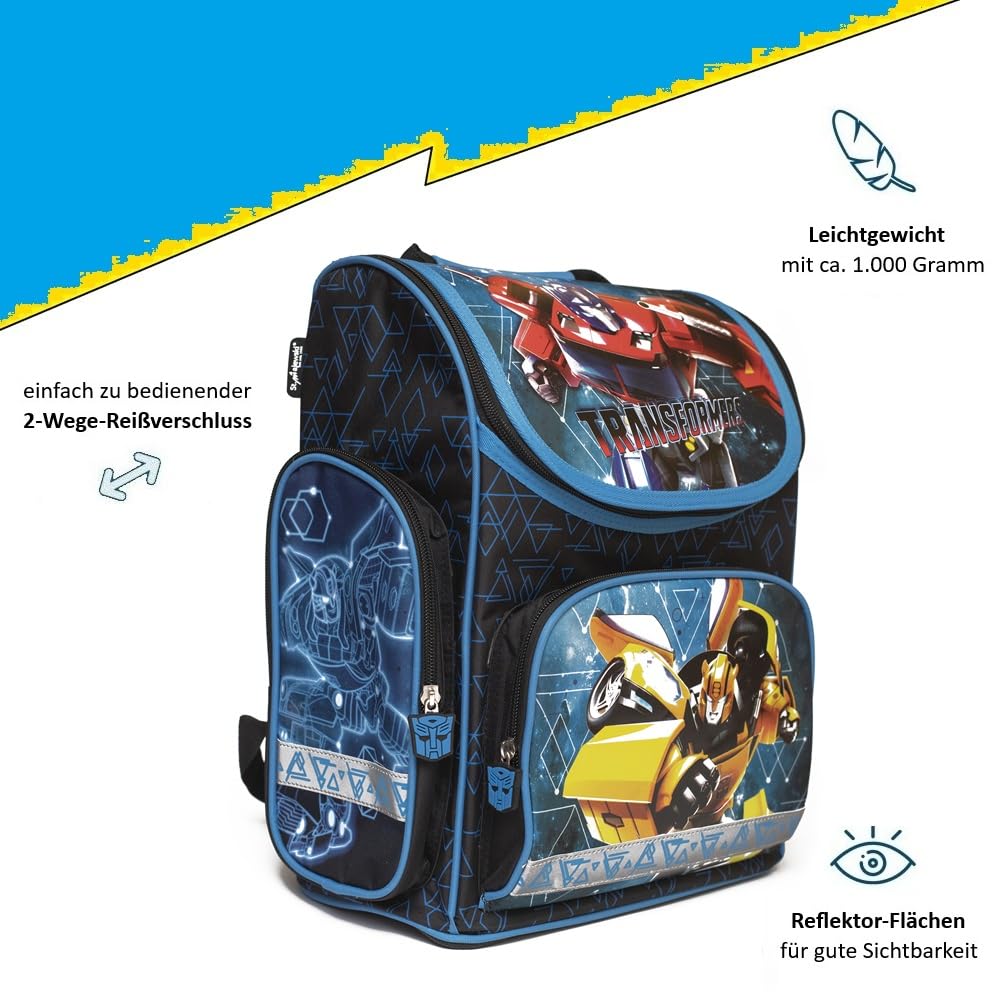 Familando Transformers school backpack set complete 8-piece with pencil case and gym bag, ergonomic school bag for boys and girls 1st to 4th grade.