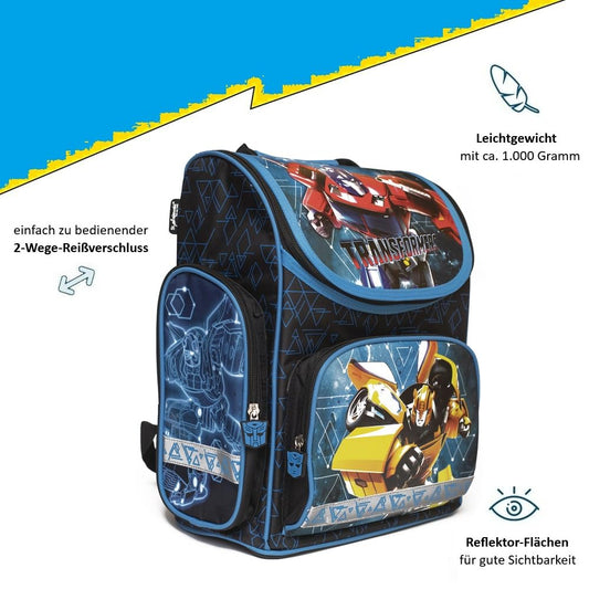 Familando Transformers school backpack set complete 8-piece with pencil case and gym bag, ergonomic school bag for boys and girls 1st to 4th grade.