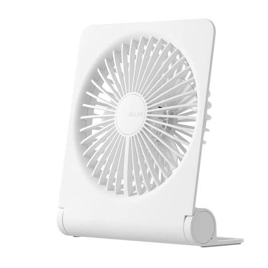 JISULIFE Small Desk Fan, Mini Portable Rechargeable USB Small Fan, 160° Foldable with 4500mAh, Extremely Quiet, 4 Speeds Desk Fan for Office, Home, Camping-White