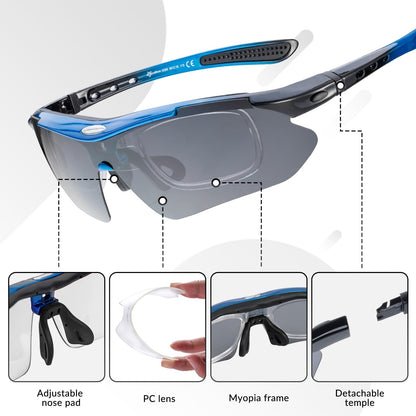 ROCKBROS Bike Glasses Polarized Sunglasses with 5 Interchangeable Lenses for Women Men Sports Glasses Cycling Running Fishing for Outdoor Sports.