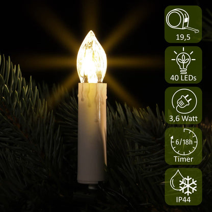 CLGarden LED Candle String Lights LEDKLK40 Candle String Lights 40 Shaft Lamps with Cable Timer