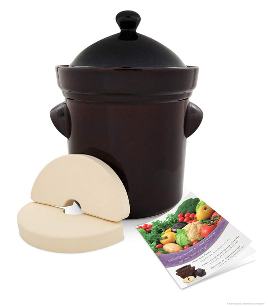 Boleslawiec garden pot made of stoneware with lid and water channel | 10 liters | brown | sauerkraut pot cucumber pot insert pot ceramic pot clay pot