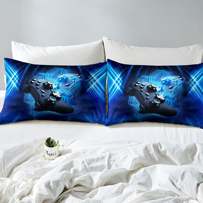 Homewish Gaming Bedding Set Boys Teen Game Room Decor Duvet Cover Kids Youth Blue Gamepad Printed Gamer Quilt Cover Modern Novelty Video Games Bedroom Decor Bedspread, 135x200