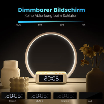 WILIT LED bedside lamp with charging function, light alarm clock with clock, bedside lamps touch dimmer bedroom with 3 brightness levels, 10W wireless charger, wood