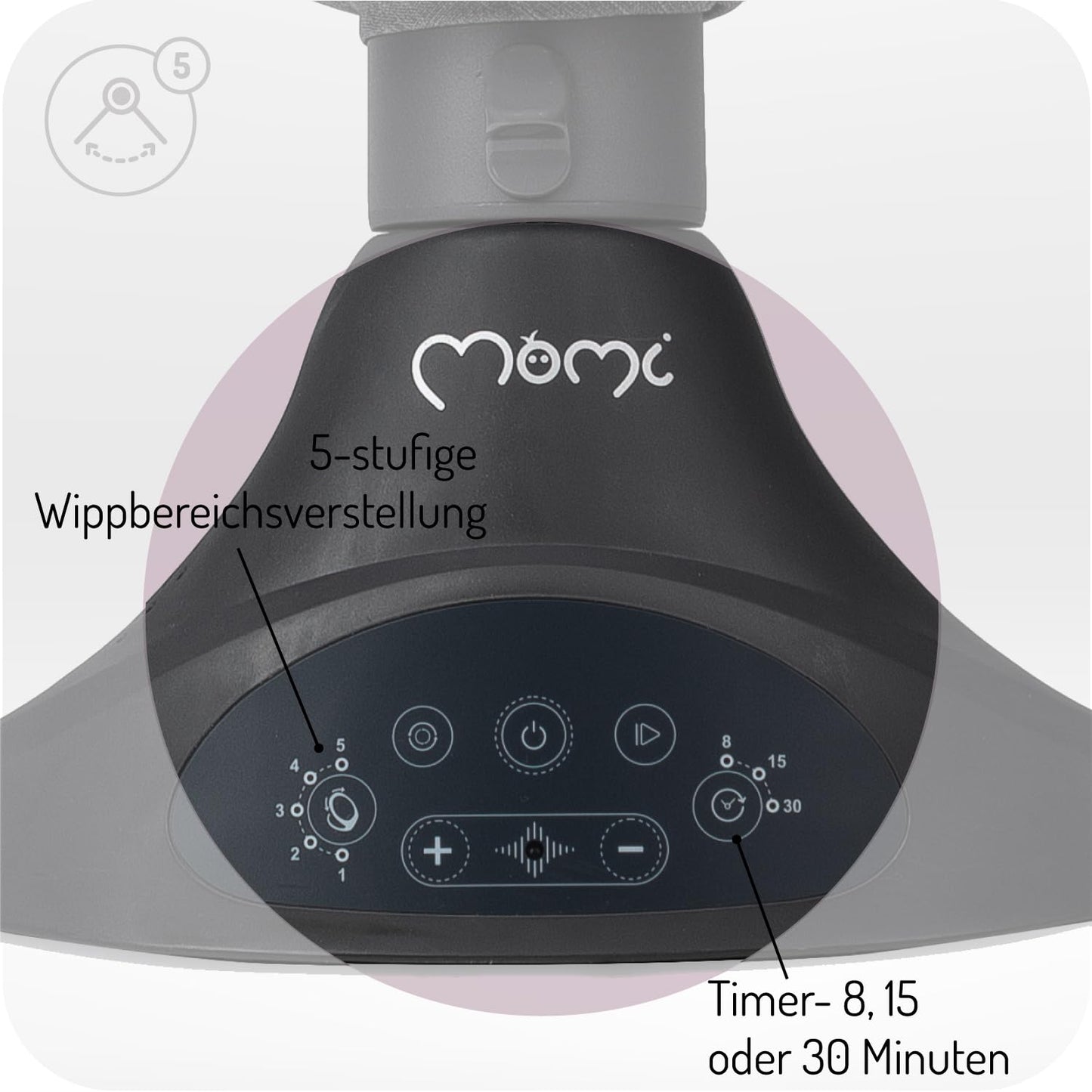 MoMi KENANI baby bouncer for children up to 9 kg, foldable, with remote control & Bluetooth for connecting to smartphone, battery or power connection, with 5-point safety harness, sunshade, insect net