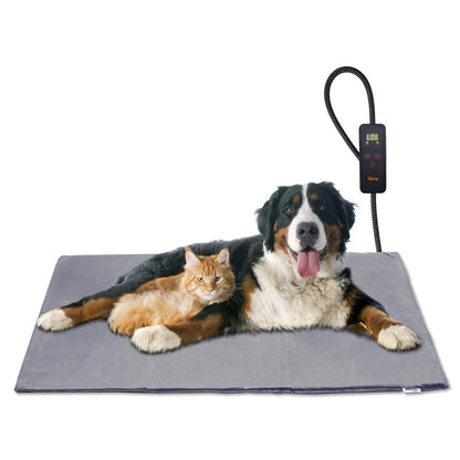 Toozey Cat & Dog Heating Pad Indoor 90 * 60cm, Timing & Temperature Adjustable Safe Electric Pet Heating Blanket, Soft Warming Blanket for Newborn/Small/Older Cat and Dog, Gray - XL