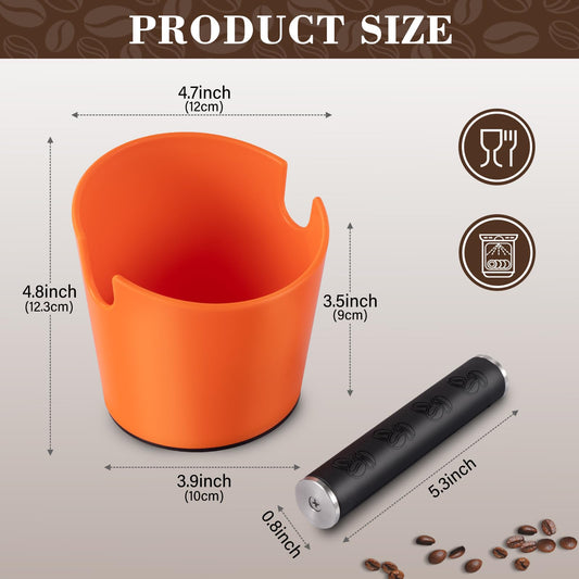 Portafilter Espresso Knock Box Coffee Grounds Container Knock Box Barista Style with Removable Metal Knock Bar and Non-Slip Base Orange