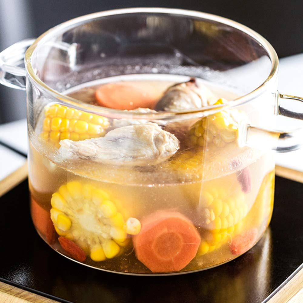 TAMUME 1000ML Glass Bowl for Microwave Glass Pan for the Microwave Not Suitable for Stovetops, Brown Glass Pot with Lid and Handles