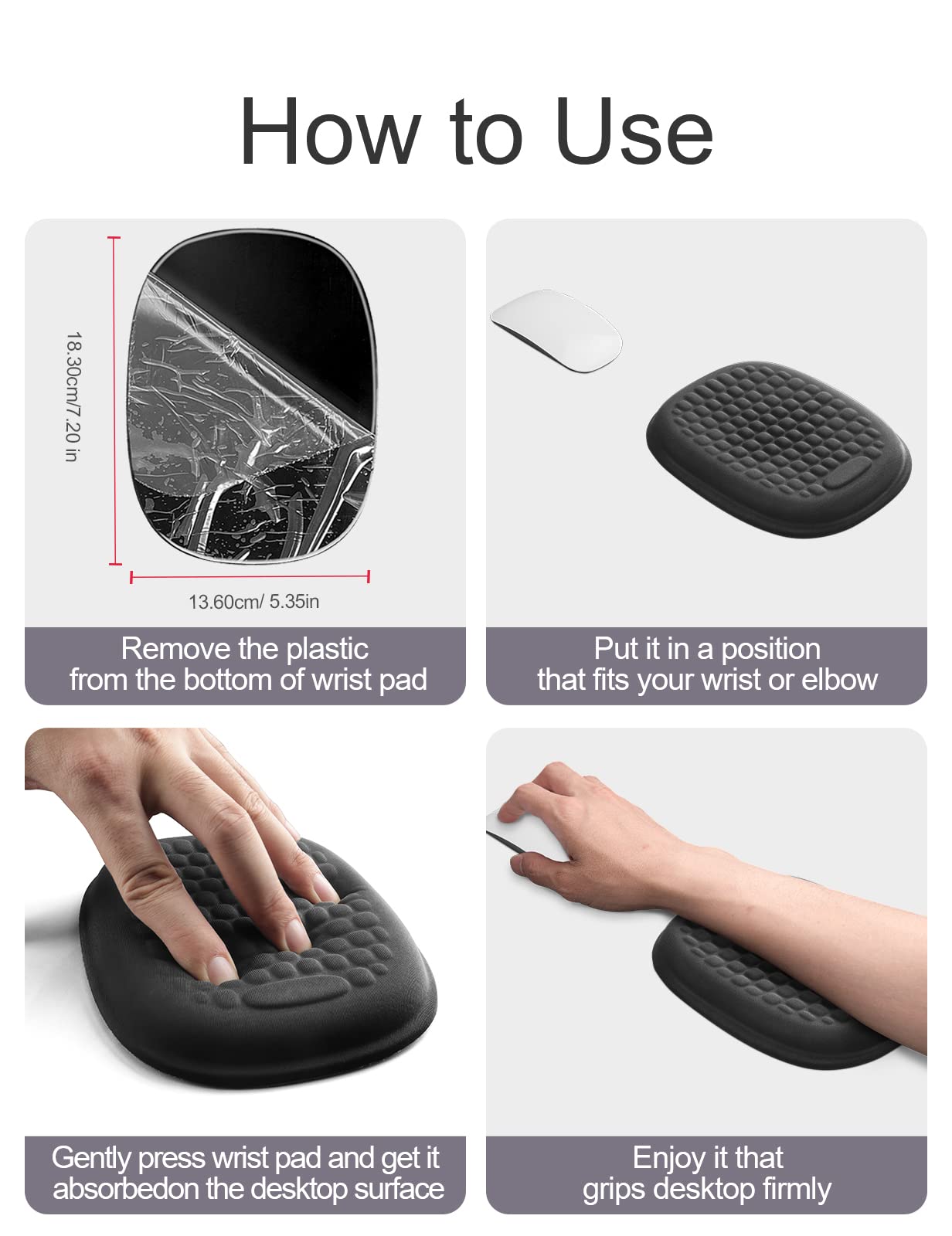 Vaydeer Wrist Rest Pad - Ergonomic elbow protector with gel armrest for desk, memory foam armrest support for office, gaming, computer, laptop, Mac - Black, 1 pair