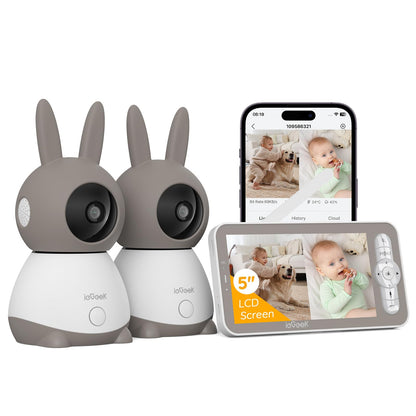 ieGeek Baby Monitor with 2 Camera [2K/3MP, 5 Inch] WiFi Video Baby Monitor PTZ 355°, IR Night Vision, Automatic Tracking, Cry/Motion/Sound Detection, supports Mobile App Control.