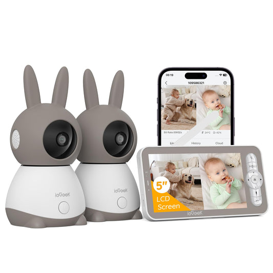 ieGeek Baby Monitor with 2 Camera [2K/3MP, 5 Inch] WiFi Video Baby Monitor PTZ 355°, IR Night Vision, Automatic Tracking, Cry/Motion/Sound Detection, supports Mobile App Control.