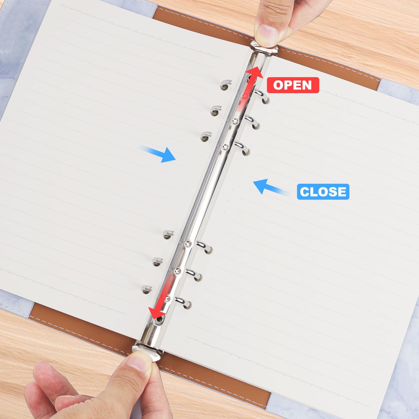 Skycase A5 refillable ring binder, 6-hole loose leaf binder, PU leather notebook folder portfolio with filler paper, binder pockets & paper sheets (Blue)