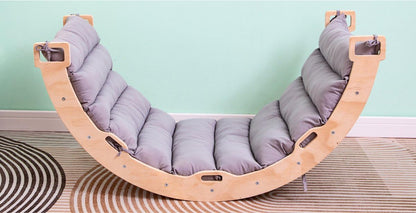 Buxibo Climbing bridge/climbing arch made of wood including pillows - Montessori climbing frame - natural wood - children's toy - 97 x 47 x 52 cm