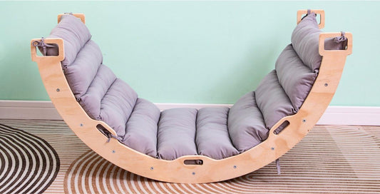 Buxibo Climbing bridge/climbing arch made of wood including pillows - Montessori climbing frame - natural wood - children's toy - 97 x 47 x 52 cm