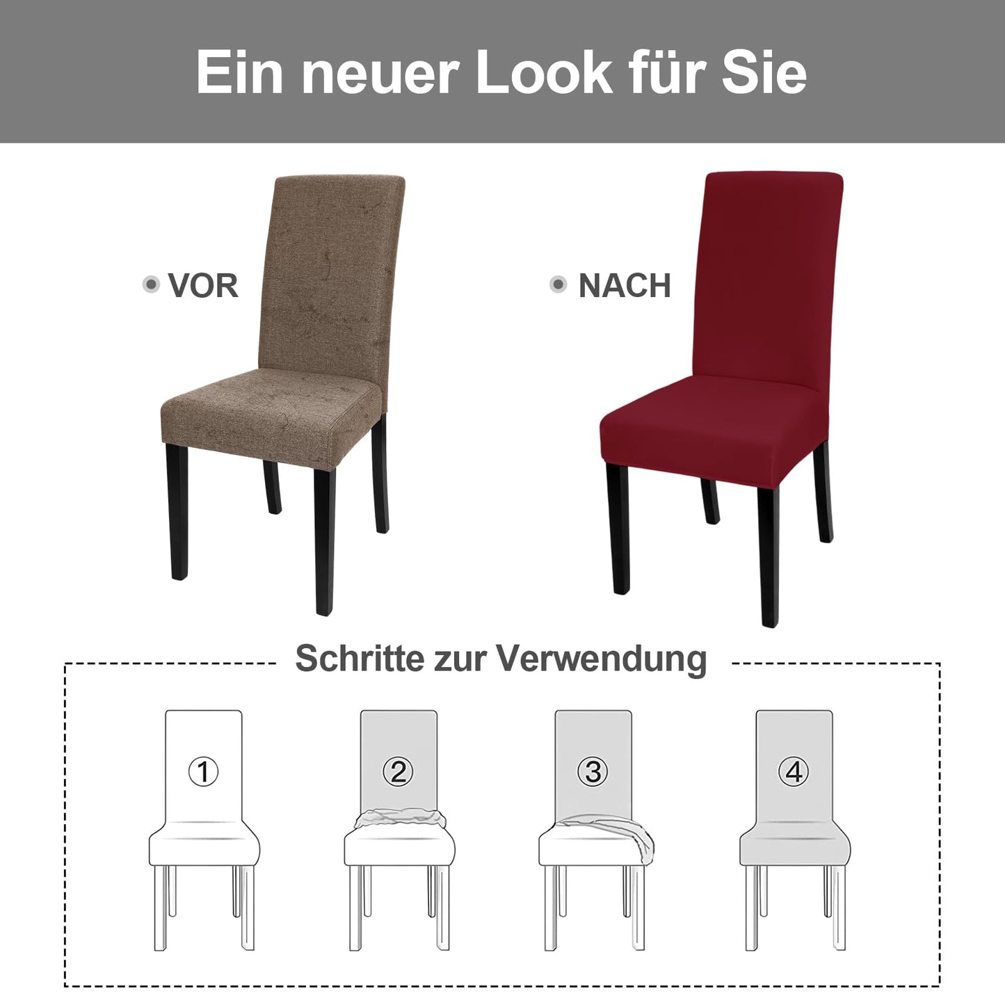 Yugarlibi Chair Covers 4 Pack Stretch Chair Covers Elastic Chair Cover Removable Washable Chair Protectors for Kitchen Restaurant Hotel Banquet Wedding (Bordeaux, 4 Pieces)