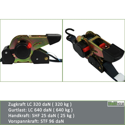 Automatic ratchet strap tie-down straps 25mm 320/640 daN self-retracting with S-hooks (1.8 meters)