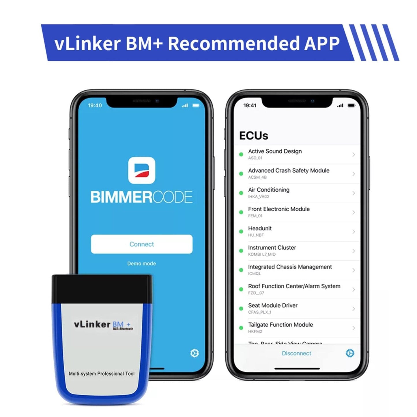 vLinker BM+ OBD2 Bluetooth Diagnostic Scan Tool, OBDII Auto Scanner for iOS, Android, and Windows - Made for BimmerCode.