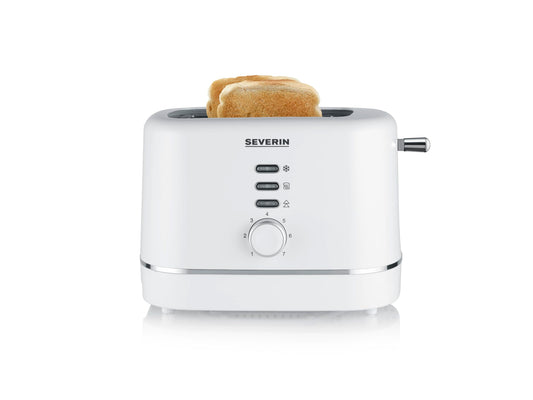 SEVERIN automatic toaster for 2 slices, stainless steel roll-up attachment, warming & defrosting function, adjustable browning level, auto shut-off, 850 W, white, AT 4324
