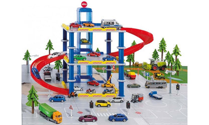 siku 5505, parking garage including vehicle (metal), plastic, multicolor, many features, quick assembly and disassembly.