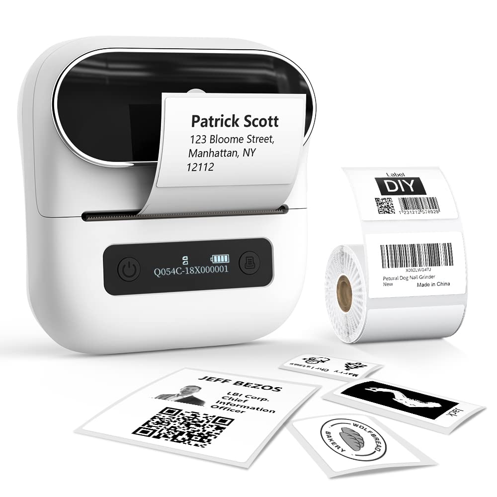Phomemo M220 label printer with Bluetooth, portable Bluetooth thermal label printer for barcodes, retail, small businesses, compatible with phones & PC systems White.