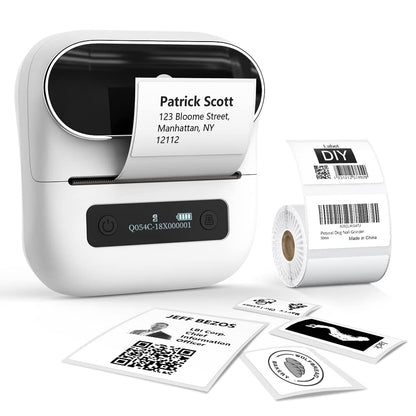 Phomemo M220 label printer with Bluetooth, portable Bluetooth thermal label printer for barcodes, retail, small businesses, compatible with phones & PC systems White.