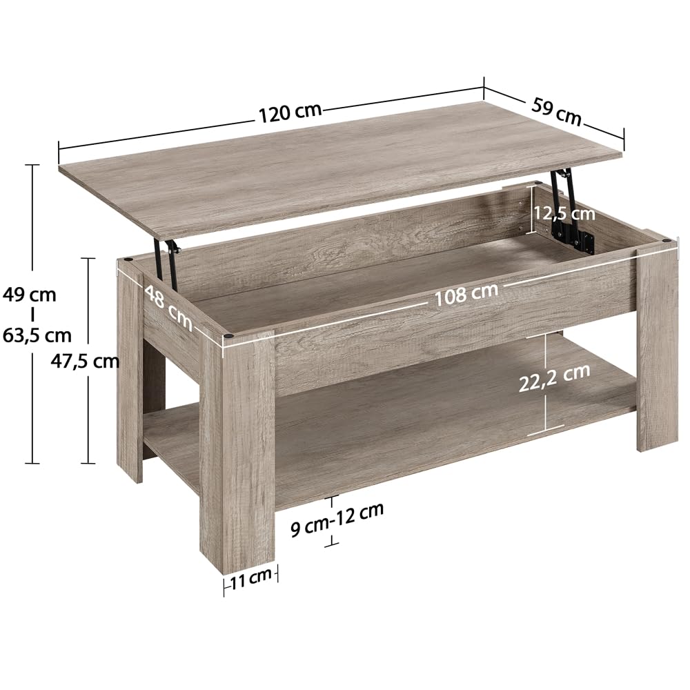 Yaheetech Coffee Table Height Adjustable Sofa Table with Storage Shelves Metal Frame Side Table for Living Room, Gray