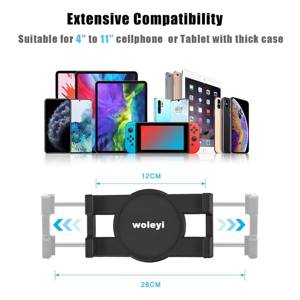 woleyi Tablet Holder for Car Dashboard, Car Tablet Phone Mount with Suction Cup Telescopic Arm for iPad Pro 9.7, 10.5, 11 / Air Mini 5 4 3 2, Galaxy Tabs, iPhone Series 4-11" Phones and Tablets