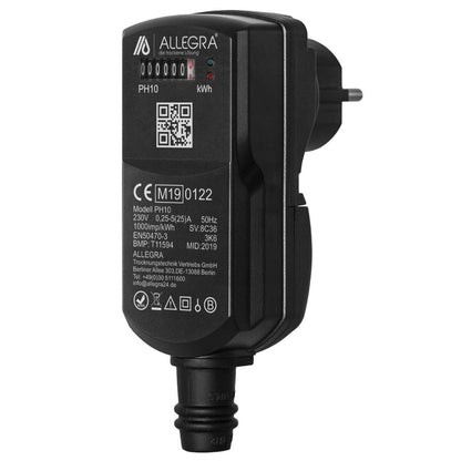 ALLEGRA electricity meter for caravan camping RVs outlet MID calibrated power Schuko plug submeter power consumption measuring device with 10m CEE coupling adapter PH10